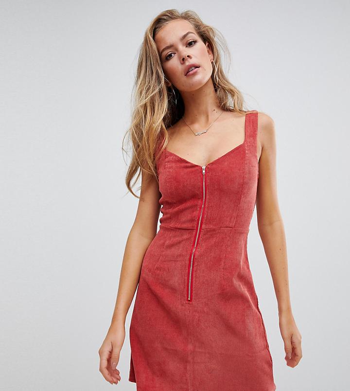 Missguided Zip Through Cord Mini Dress In Rust - Red