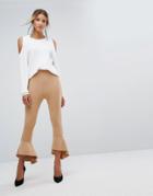 Missguided Ponte Ruffle Flare Pant - Beige
