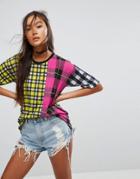 Asos T-shirt In Color Block Check Print - Multi
