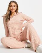 Miss Selfridge Cable Faux Pearl Half Zip Sweater - Pink - Part Of A Set
