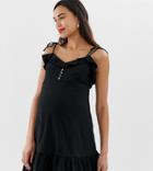 Asos Design Maternity Mini Sundress With Button Front And Pep Hem-black