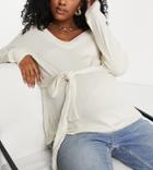 River Island Maternity Tie Waist Ribbed Top In Camel - Part Of A Set-neutral