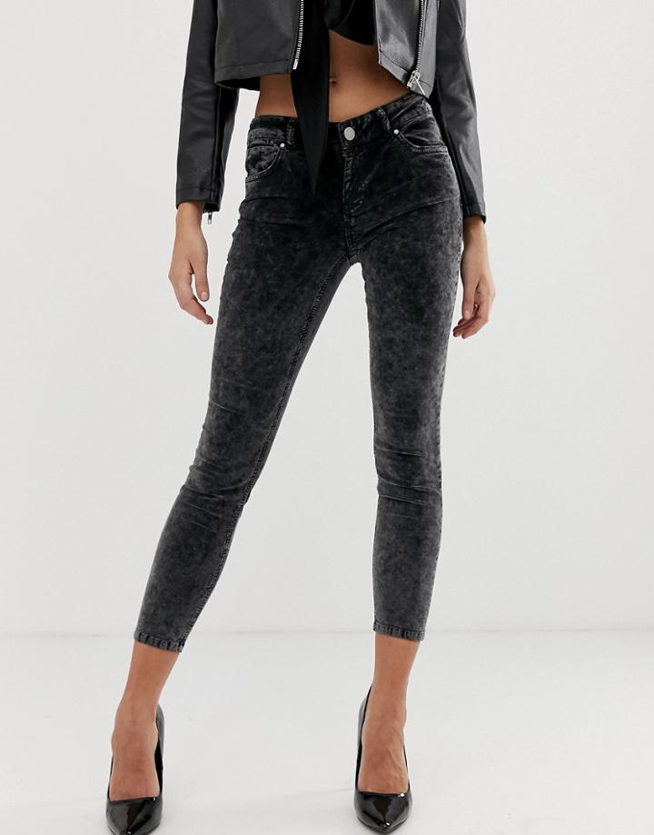 Asos Design Whitby Low Rise Skinny Jeans In Velvet In Acid Washed Black - Black