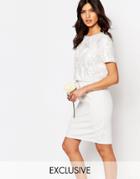 True Decadence Embellished Crop Top Midi Pencil Dress - White