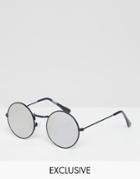 Reclaimed Vintage Inspired Round Sunglasses With Mirrored Lens - Black