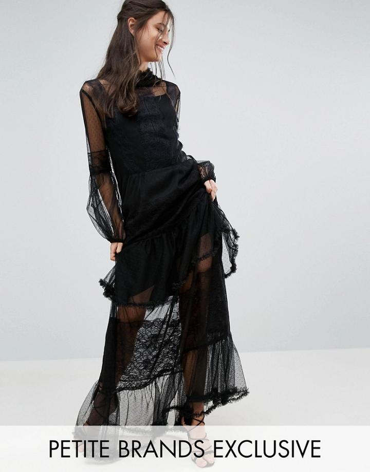 White Cove Petite Lace Crochet Full Prom Maxi Dress With Bell Sleeves