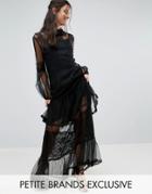 White Cove Petite Lace Crochet Full Prom Maxi Dress With Bell Sleeves