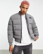 Asos Unrvlld Spply Bomber Puffer Jacket In Light Gray-grey