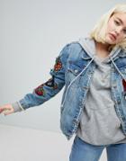 Evidnt Destroyed Denim Jacket With Patches - Blue