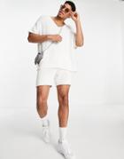 Asos Design Oversized Textured V-neck T-shirt In Off-white-neutral