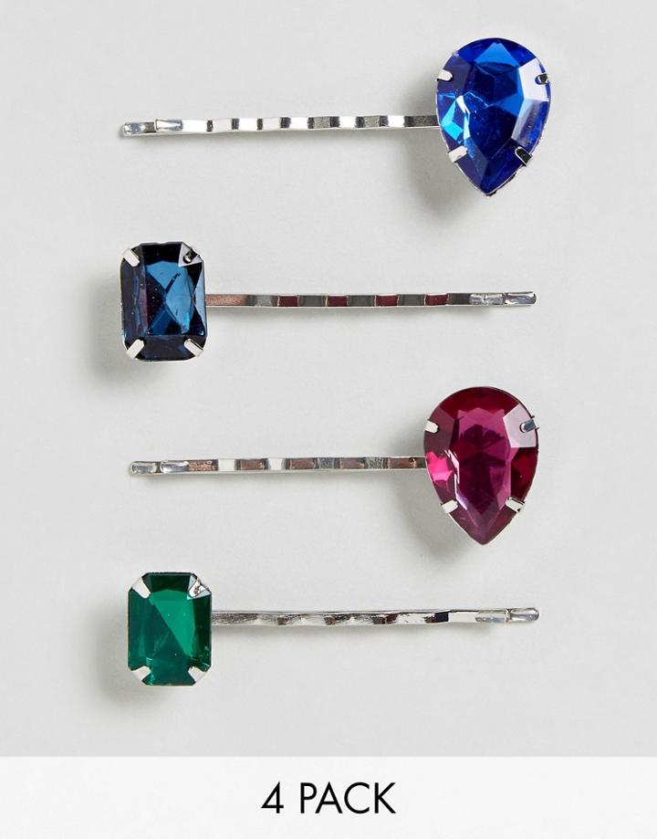 Asos Pack Of 4 Jewel Hair Slides - Multi