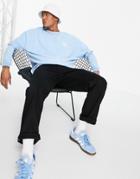Asos Design Oversized Long Sleeve T-shirt With Chest Embroidery In Blue Heavyweight Slub-blues