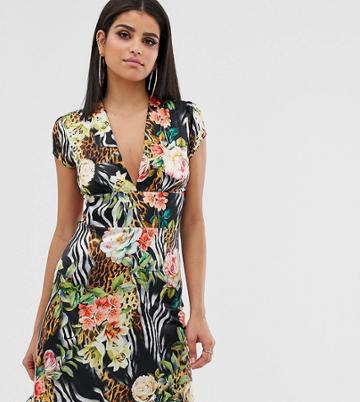 John Zack Tall Mini Tea Dress In Tropical Print - Multi