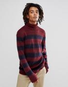 Asos Fluffy Sweater In Navy And Burgundy Stripe - Multi