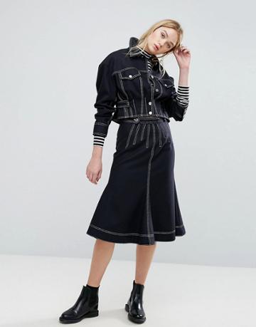 Sportmax Code Volare Denim Look Skirt Co-ord - Navy