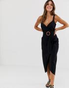 Asos Design Wrap Maxi Dress With Buckle Belt - Black