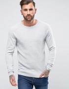 Le Shark Textured Body Sweater With Jersey Raglan Sleeve - Gray