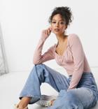 Asos Design Tall Sweater With Ruched Cup Detail-pink