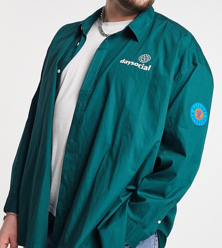 Asos Plus Daysocial Super Oversized Green Utility Shirt With Badge Detail