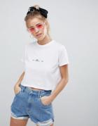 Asos Design Crop T-shirt With Floral Arrow Print - White