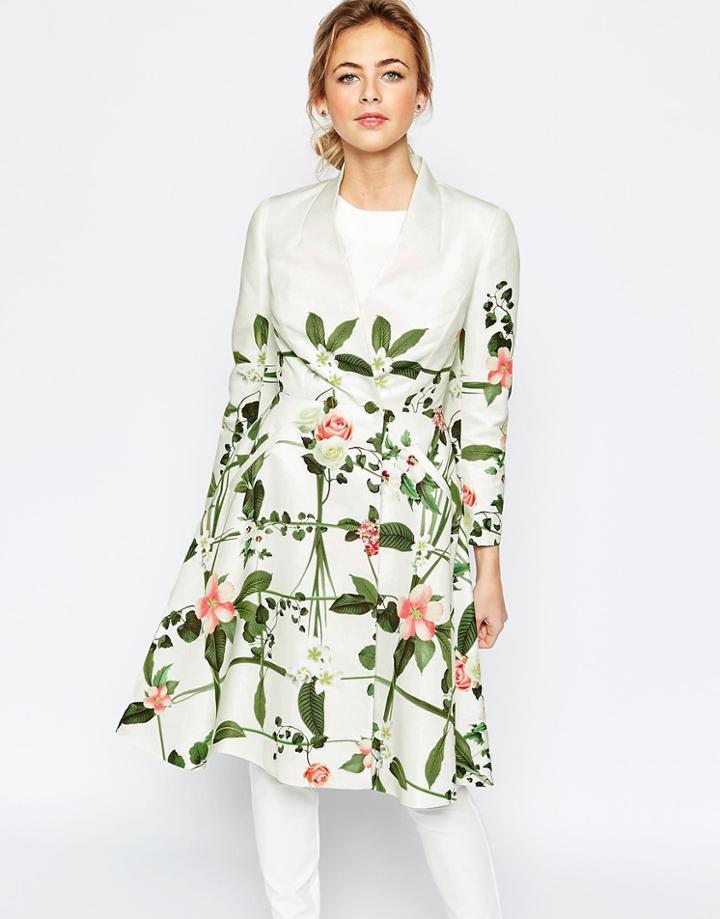 Ted Baker Secret Trellis Textured Coat - Cream