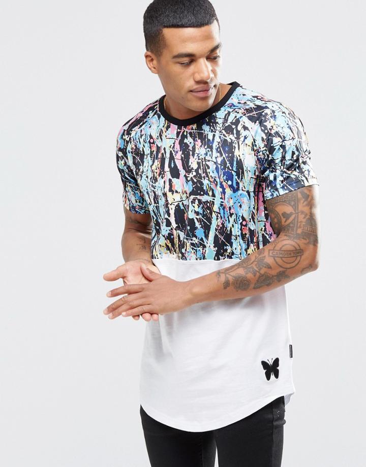 Good For Nothing T-shirt With Paint Splatter And Curved Hem - White