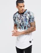 Good For Nothing T-shirt With Paint Splatter And Curved Hem - White