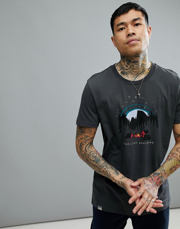 The North Face Nse Series T-shirt Nightime Camping Print In Dark Gray - Gray