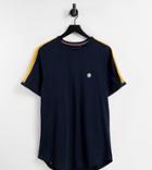 Le Breve Tall Lounge Set T-shirt In Navy With Yellow Tape