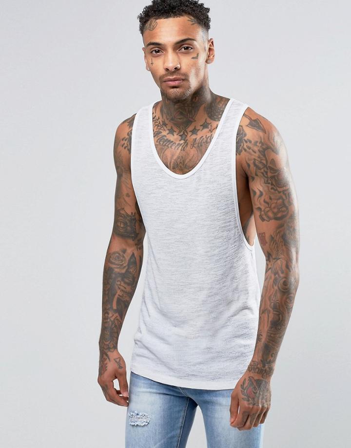 Asos Relaxed Sheer Slub Longline Tank In White - White