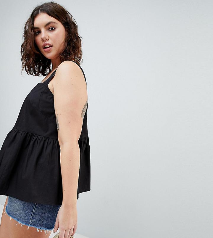 Asos Design Curve Smock Cami In Cotton - Black