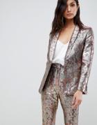 Asos Design Blazer In Golden Jacquard - Multi