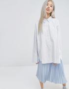 Stylenanda Oversized Shirt In Gray Stripe With Pockets - Gray