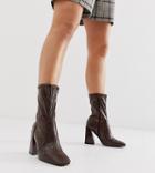 Truffle Collection Wide Fit Square Toe Heeled Boots In Croc-brown