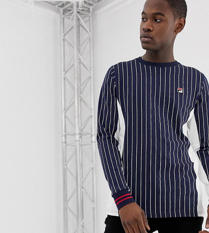 Fila Tall Eoghan Striped Long Sleeve T-shirt In Navy - Navy