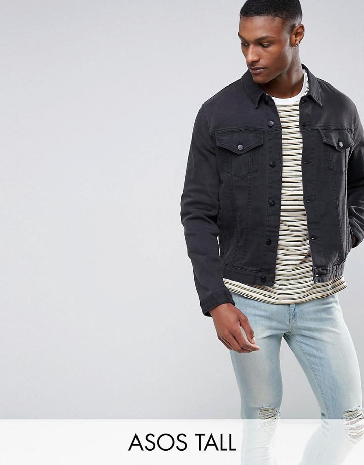 Asos Tall Denim Jacket In Washed Black - Black