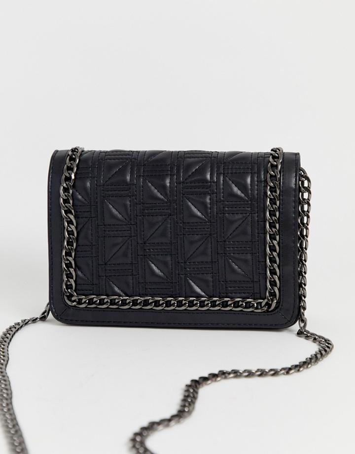 Asos Design Square Quilt Chain Cross Body Bag-black