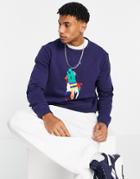 Polo Ralph Lauren Large Rainbow Player Logo Sweatshirt In Navy