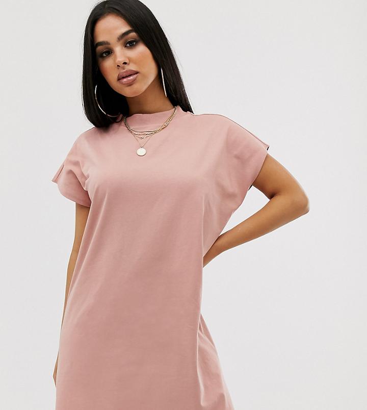 Asos Design Petite Exclusive Grown On Sleeve T-shirt Dress - Beige
