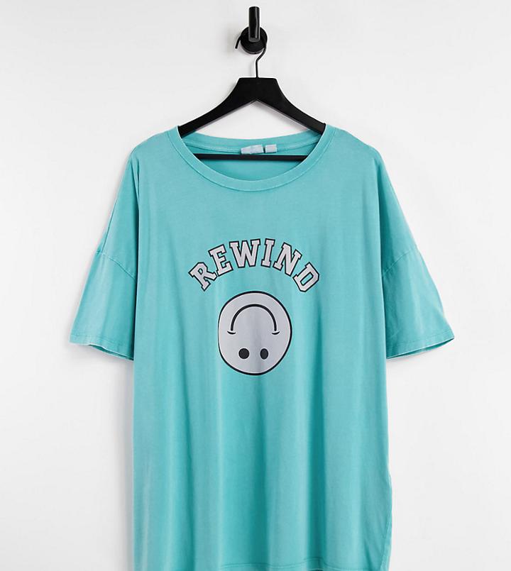 Noisy May Curve Exclusive Oversized T-shirt With Smiling Graphic In Teal-green