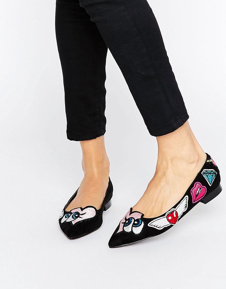 Asos Lustful Valentines Pointed Ballet Flats - Black