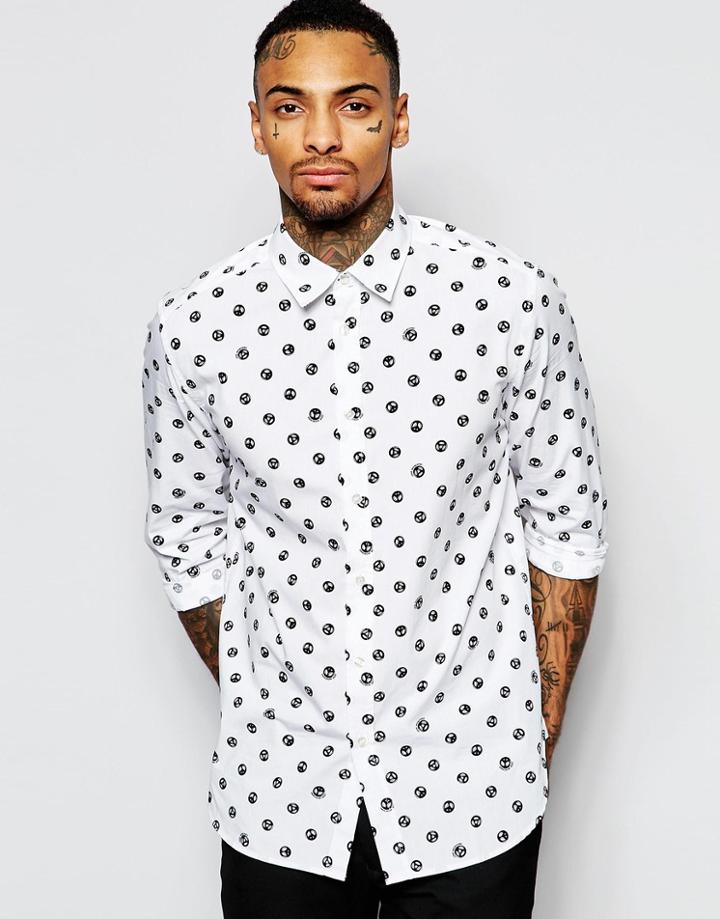 Love Moschino Smart Shirt In Peace Print - White