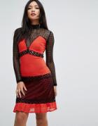 Boohoo Long Sleeve Contrast Panel Lace Dress - Multi
