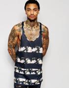 Illusive London Tank With Floral Stripes - Black