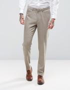 Asos Wedding Skinny Suit Pants In Herringbone In Oatmeal Wool Blend - Beige