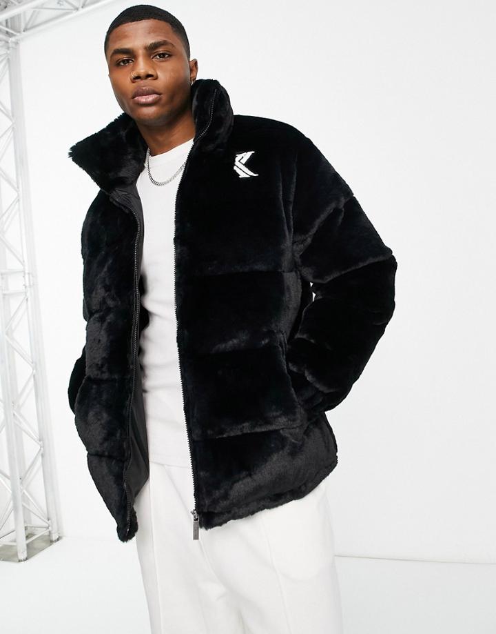 Karl Kani Faux Fur Puffer Jacket In Black