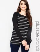 Junarose Lace And Stripe Tee - Black