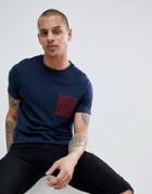 Asos Design T-shirt With Contrast Pocket In Navy - Navy