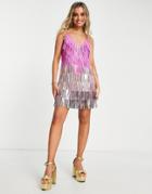 Asos Design Cami Mini Dress With Embellished Tassels In Pink And Silver-multi