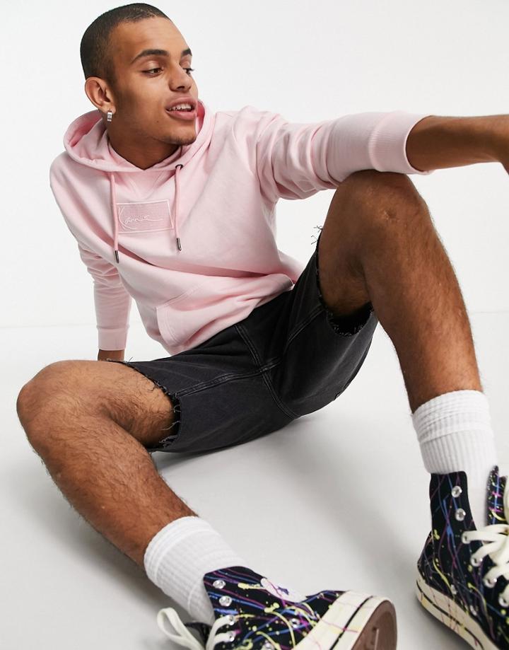 Karl Kani Small Signature Box Washed Hoodie In Rose-pink
